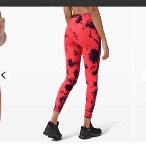 (Like New) Lululemon 'Wunder Train' 25" Tie Dye Carnation Red Black Legging (4)